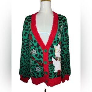 Festive Green and Red Cardigan Sweater